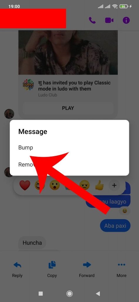 bump message on messenger
