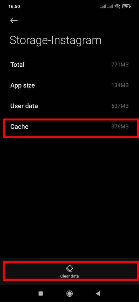 clear cache on instagram